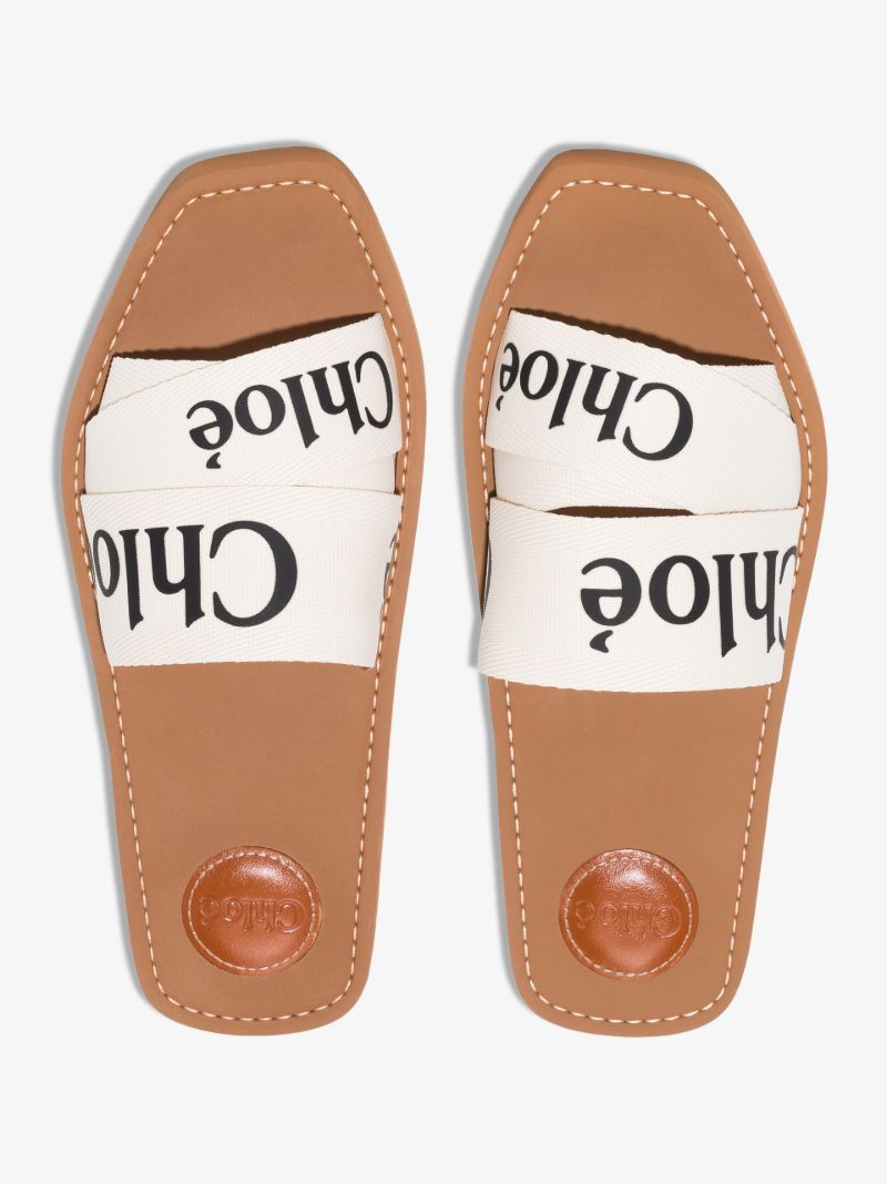 White Woody Logo Strap Sandals