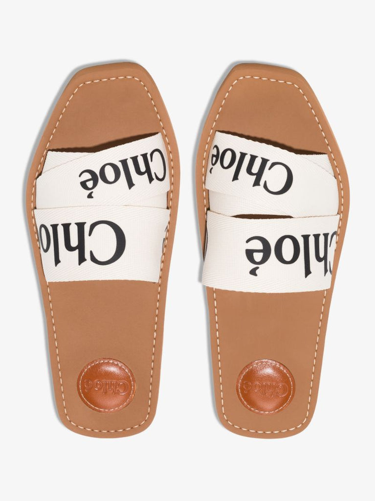 White Woody Logo Strap Sandals