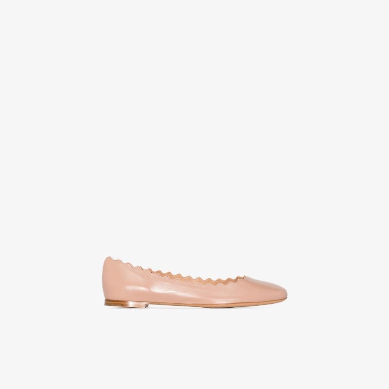 Pink Lauren Scalloped Leather Pumps