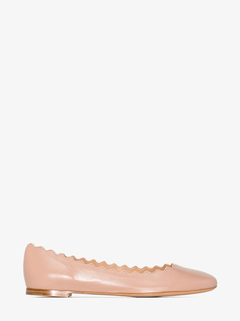 Pink Lauren Scalloped Leather Pumps