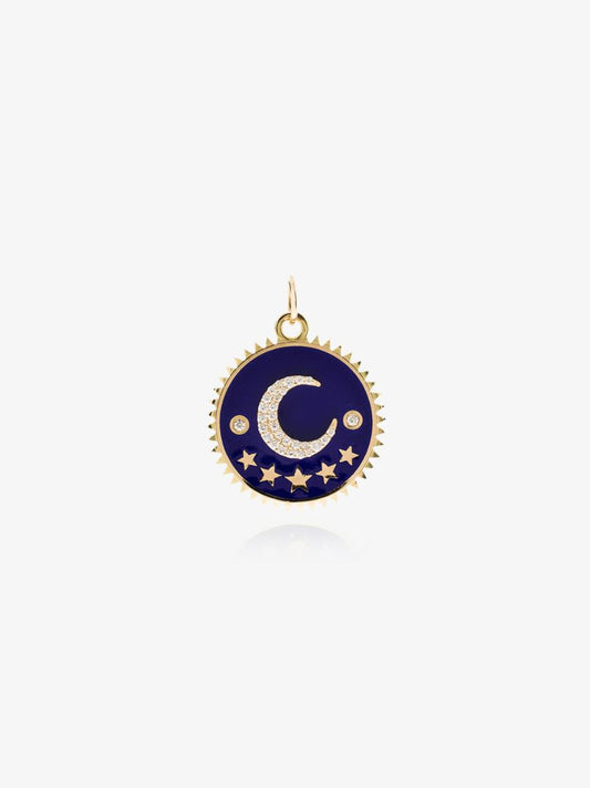 18k Yellow Gold Moon Star Diamond Charm