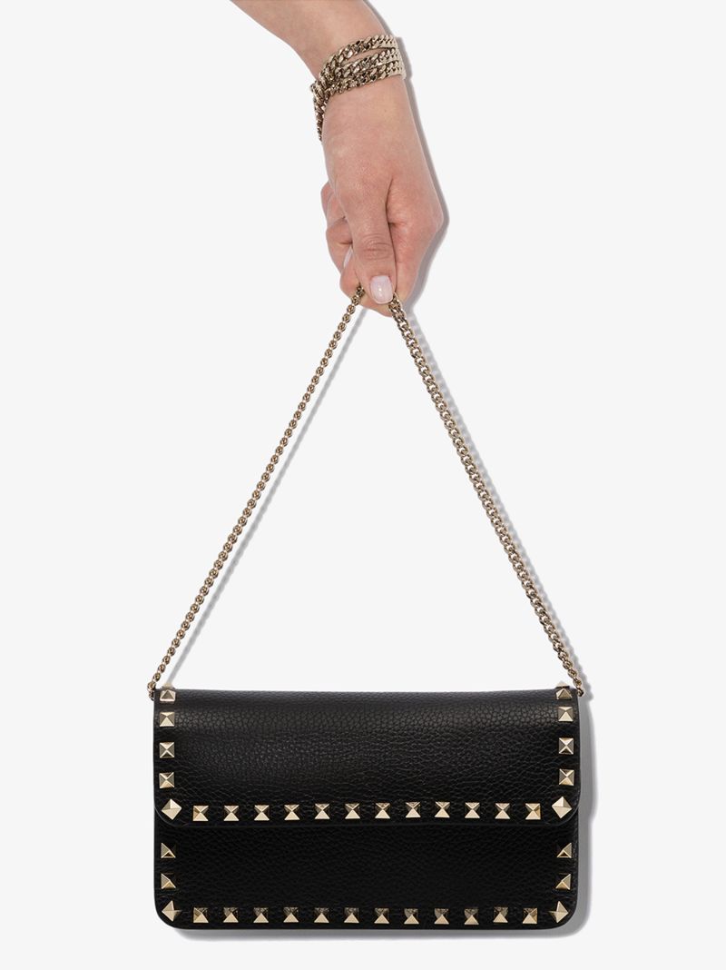 Black Rockstud Leather Shoulder Bag
