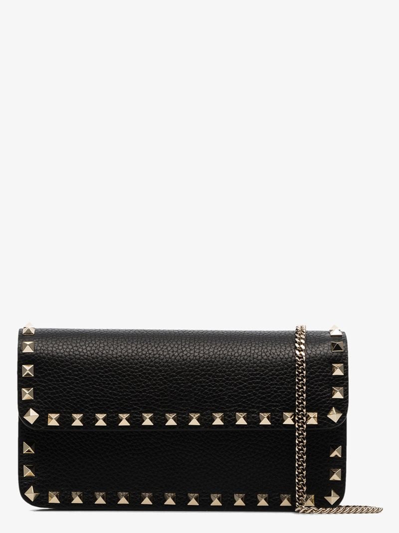 Black Rockstud Leather Shoulder Bag