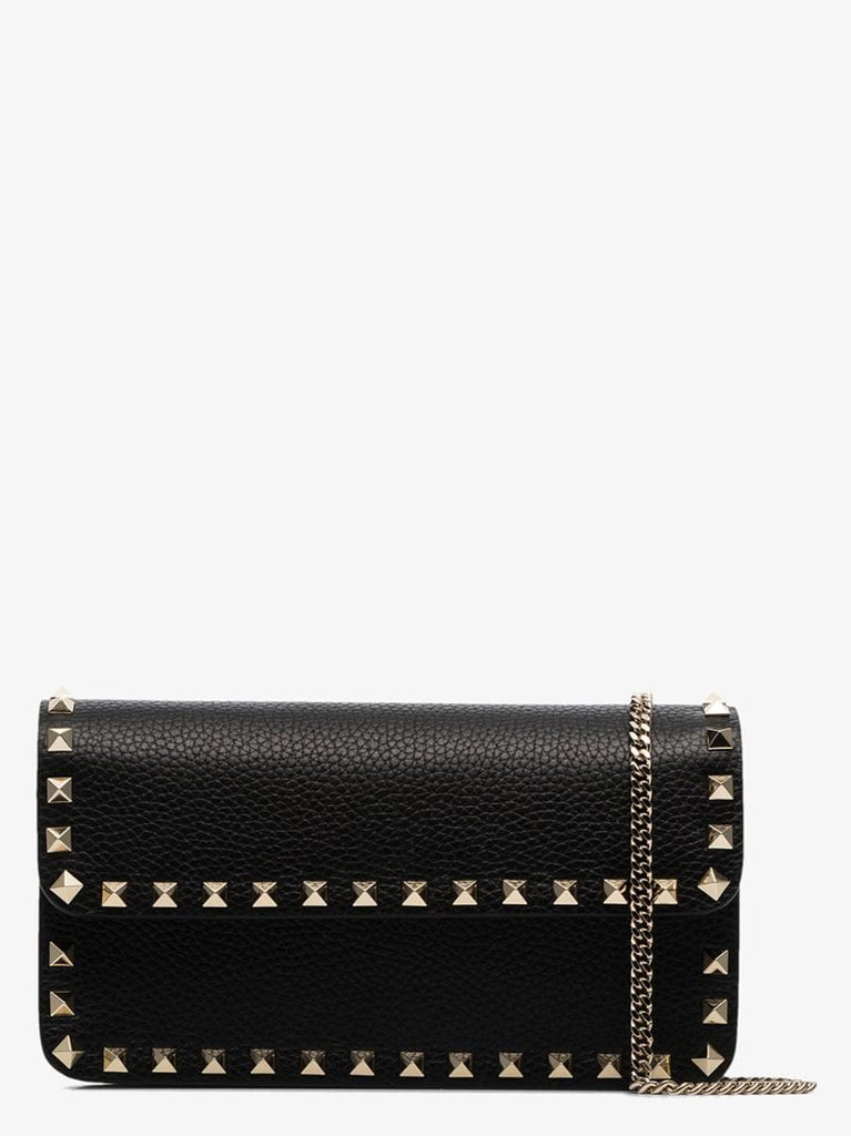 Black Rockstud Leather Shoulder Bag