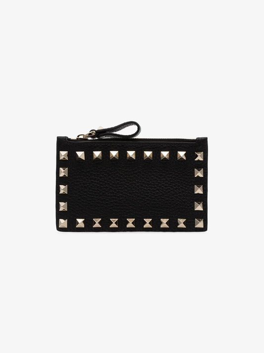 Black Garavani Rockstud Leather Card Holder