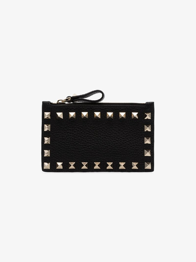 Black Garavani Rockstud Leather Card Holder