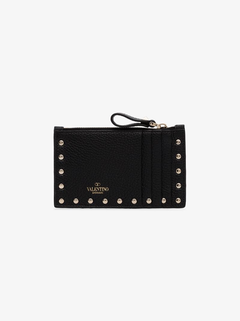 Black Garavani Rockstud Leather Card Holder
