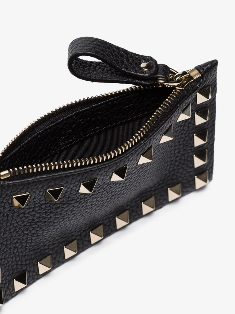 Black Garavani Rockstud Leather Card Holder