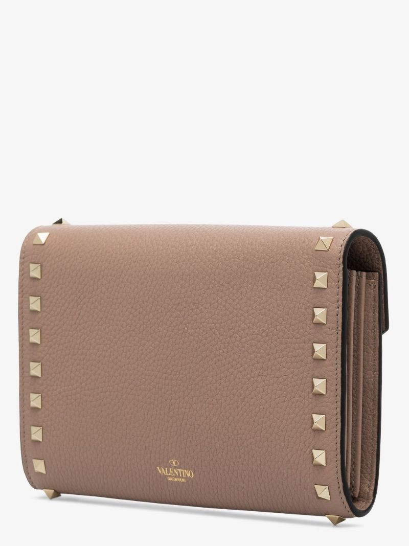 Neutral Rockstud Leather Clutch Bag