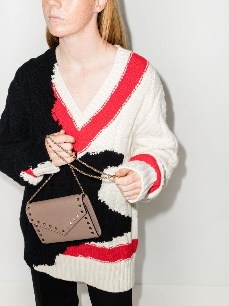 Neutral Rockstud Leather Clutch Bag