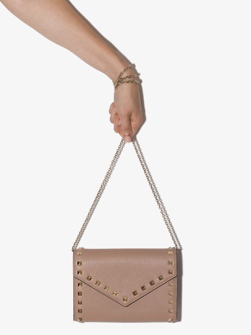 Neutral Rockstud Leather Clutch Bag