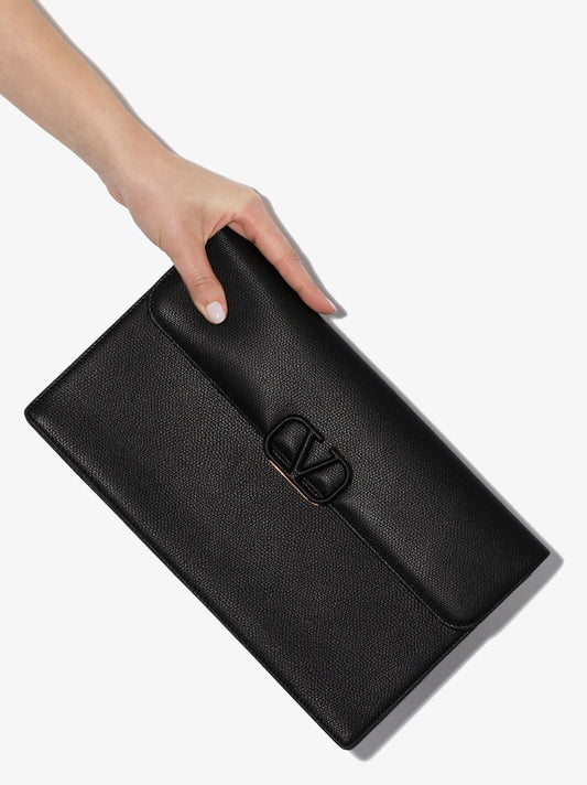 Black Garavani Vlogo Large Envelope Clutch Bag