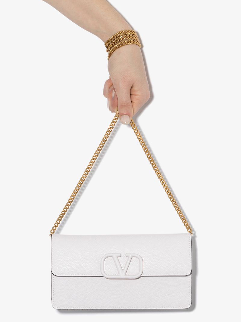 White Garavani Vsling Logo Leather Clutch Bag