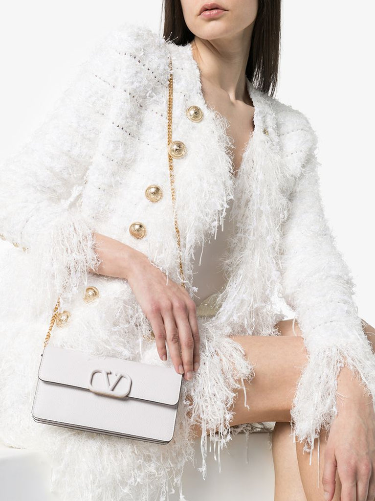 White Garavani Vsling Logo Leather Clutch Bag