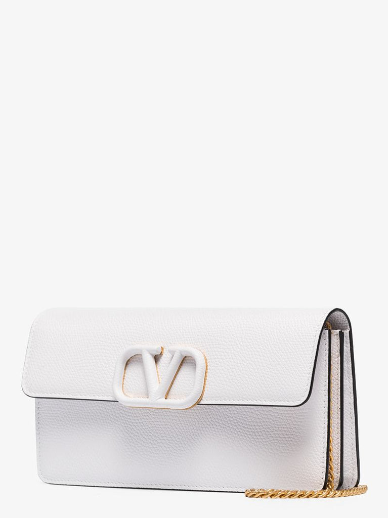 White Garavani Vsling Logo Leather Clutch Bag