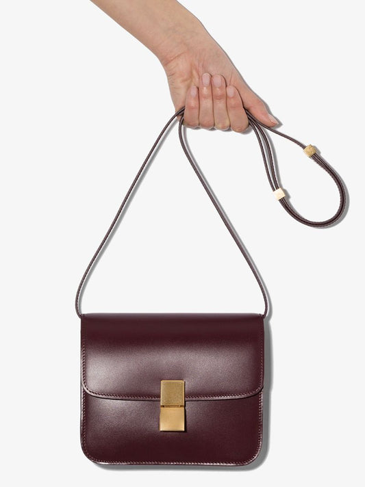 Burgundy Teen Box Leather Shoulder Bag