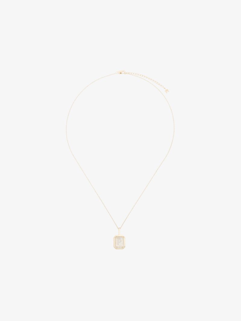 14k Yellow Gold P Initial Diamond Necklace