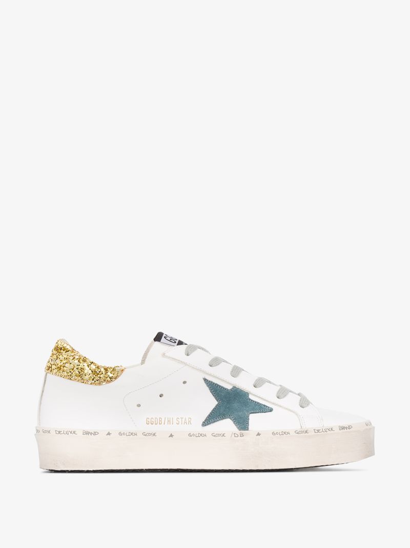 White Hi Star Glitter and Suede Star Sneakers