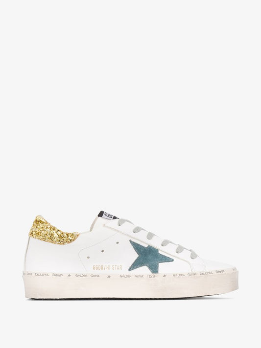 White Hi Star Glitter and Suede Star Sneakers