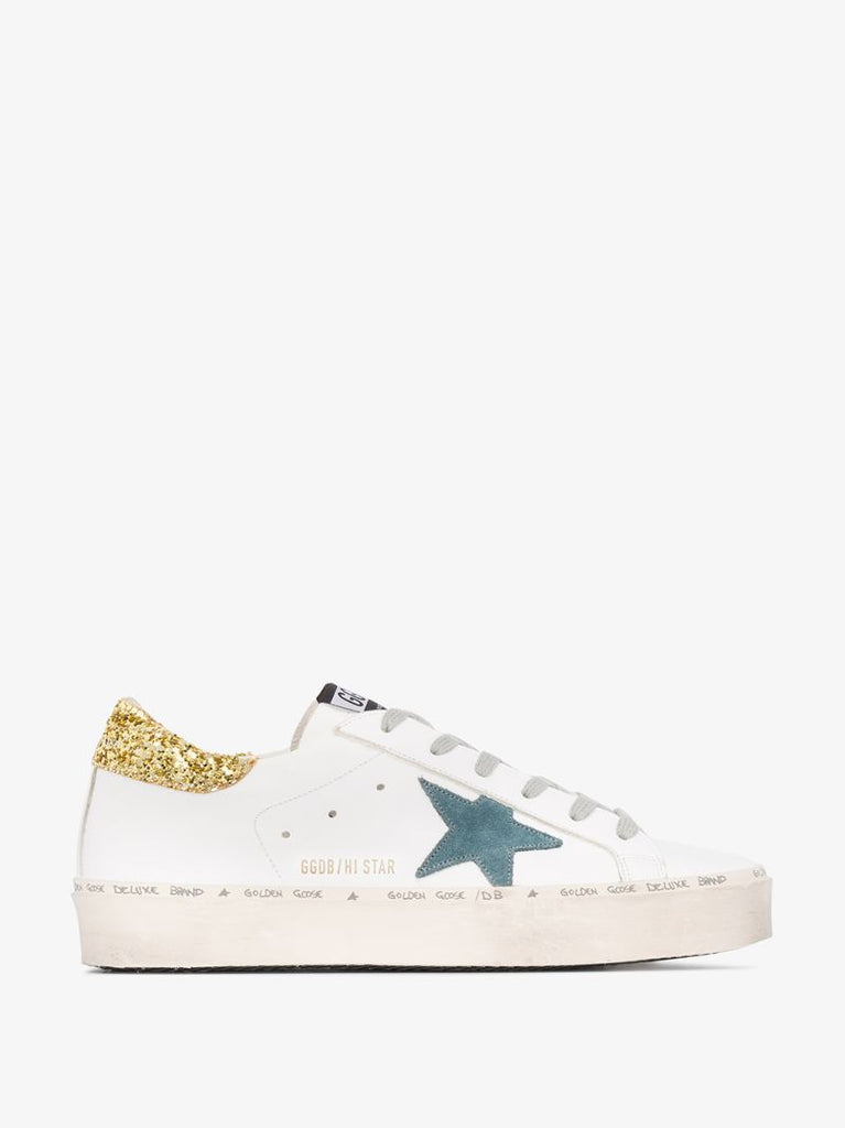 White Hi Star Glitter and Suede Star Sneakers