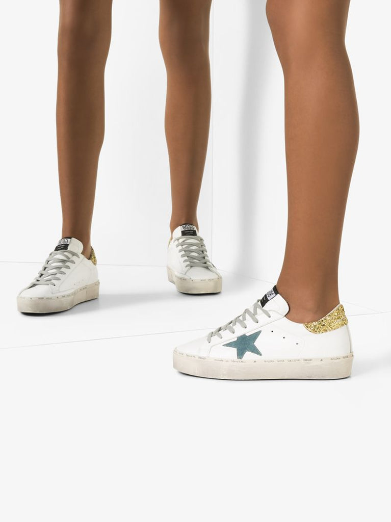 White Hi Star Glitter and Suede Star Sneakers