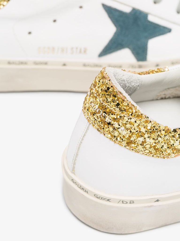 White Hi Star Glitter and Suede Star Sneakers