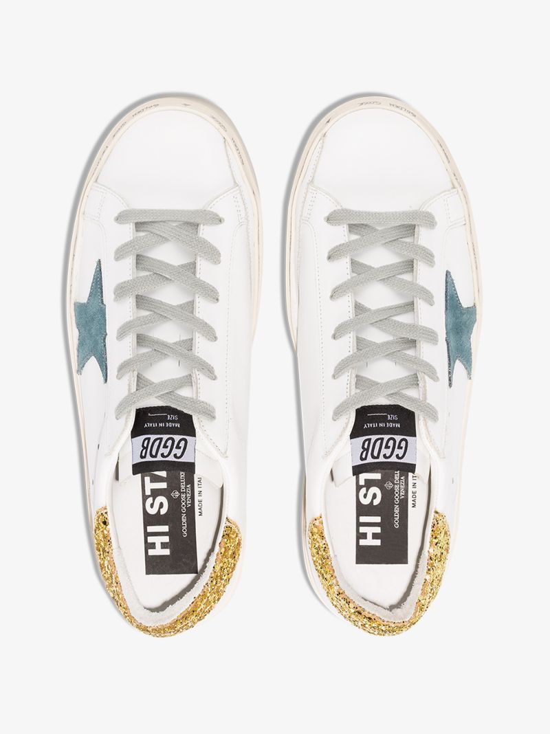 White Hi Star Glitter and Suede Star Sneakers