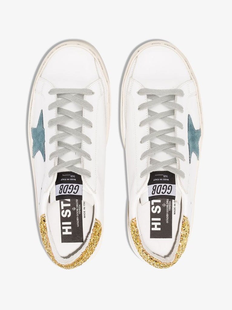 White Hi Star Glitter and Suede Star Sneakers