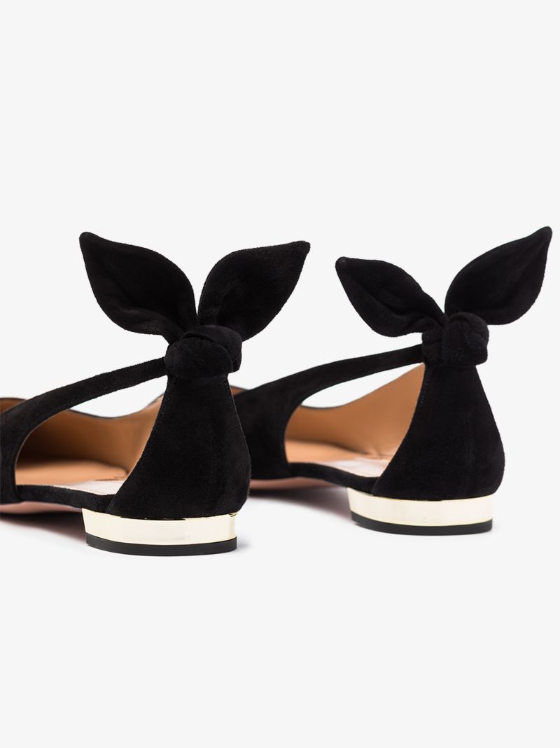 Black Bow Tie Suede Ballet Pumps