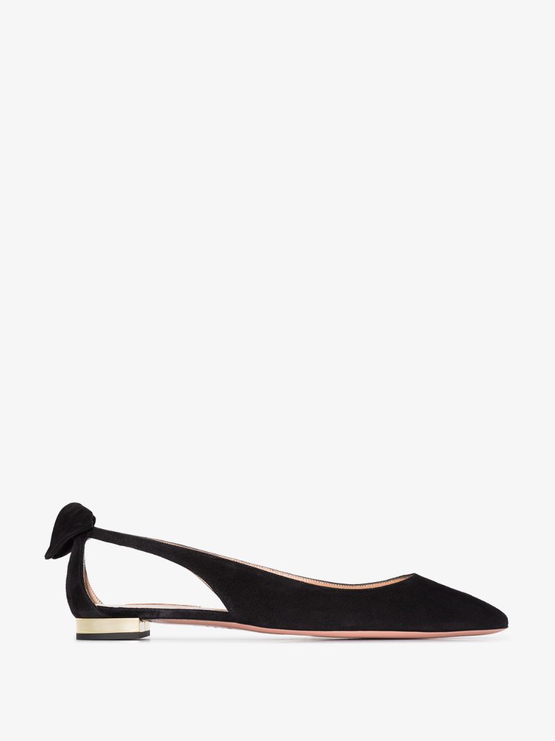 Black Bow Tie Suede Ballet Pumps
