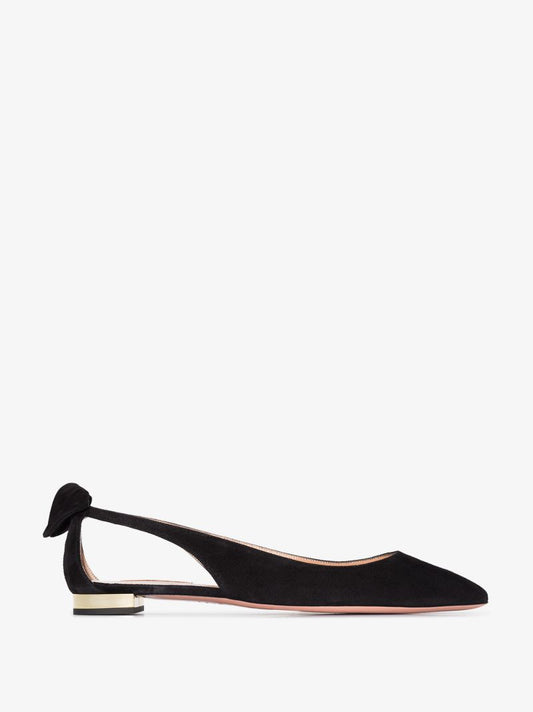 Black Bow Tie Suede Ballet Pumps
