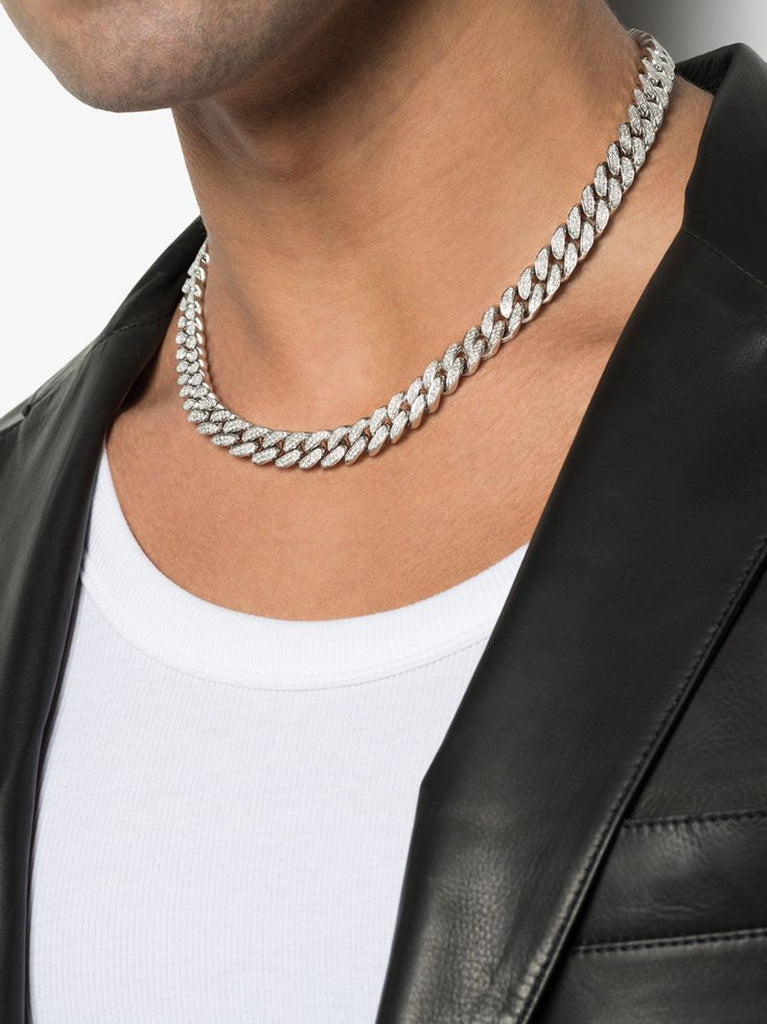 18k White Gold PavÃ_x0083_Â© Diamond Link Necklace