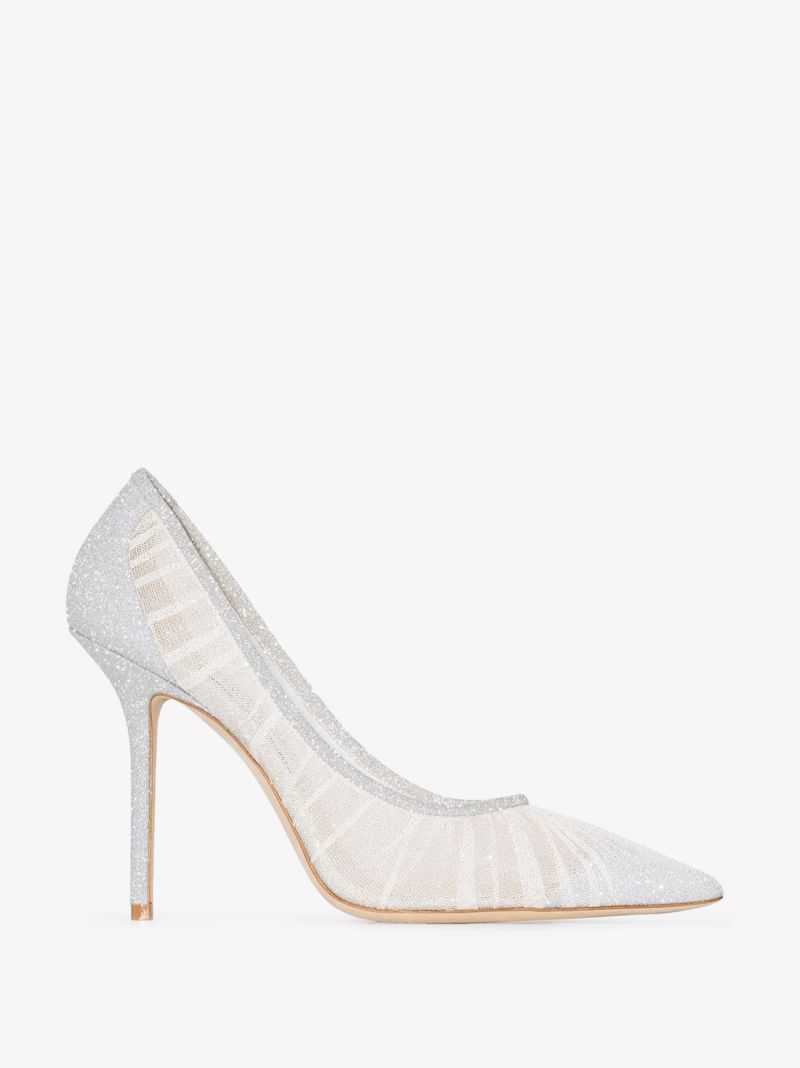 Silver and White Love 100 Mesh Pumps