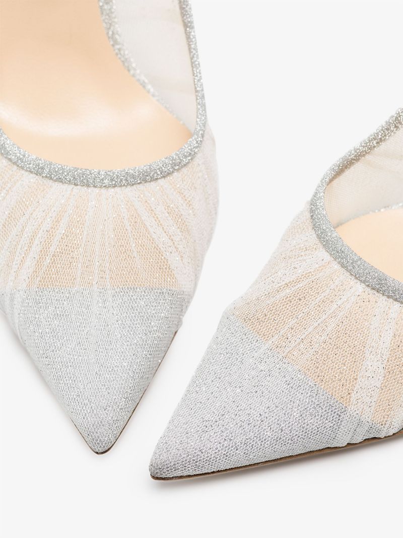 Silver and White Love 100 Mesh Pumps