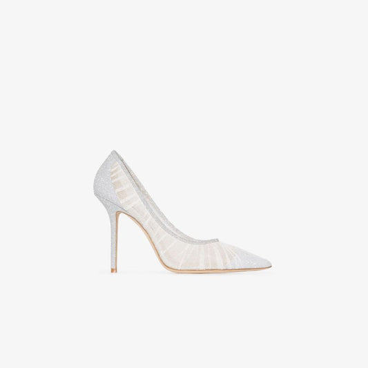 Silver and White Love 100 Mesh Pumps
