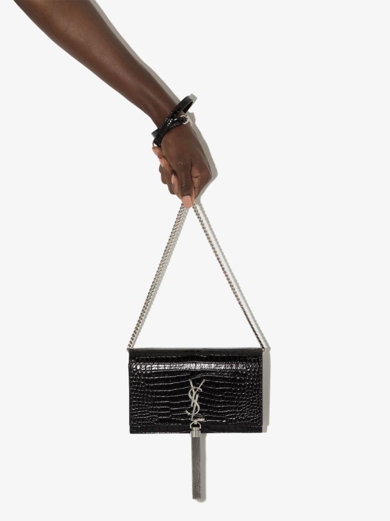 Black Kate Mock Croc Leather Shoulder Bag