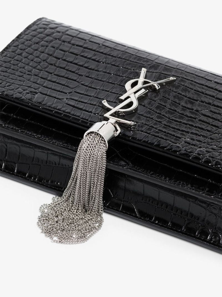 Black Kate Mock Croc Leather Shoulder Bag