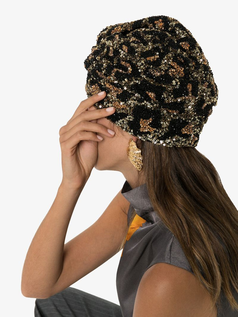 Black La Tigresa Beaded Sequin Turban