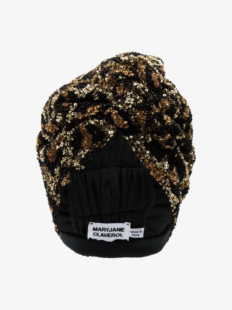 Black La Tigresa Beaded Sequin Turban
