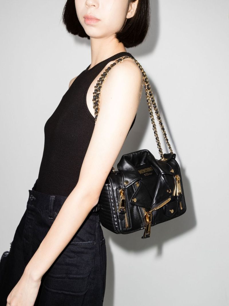 Black Leather Biker Shoulder Bag