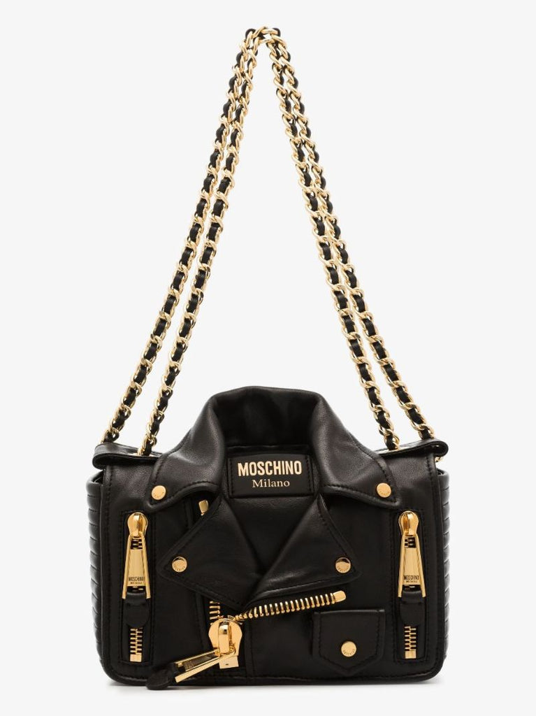 Black Leather Biker Shoulder Bag