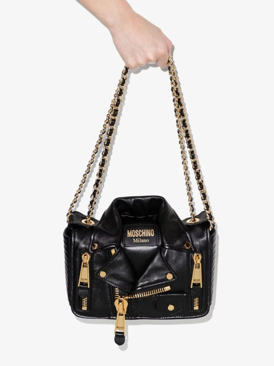 Black Leather Biker Shoulder Bag