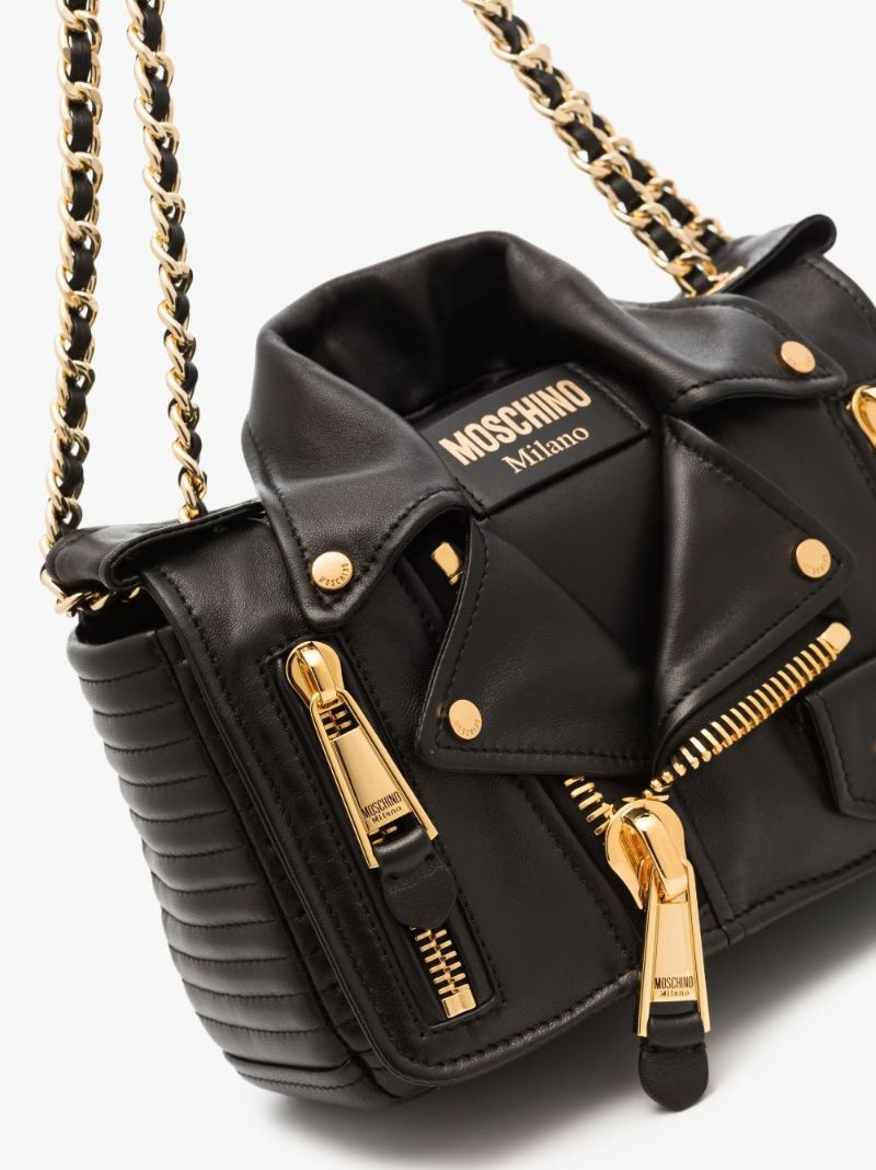 Black Leather Biker Shoulder Bag