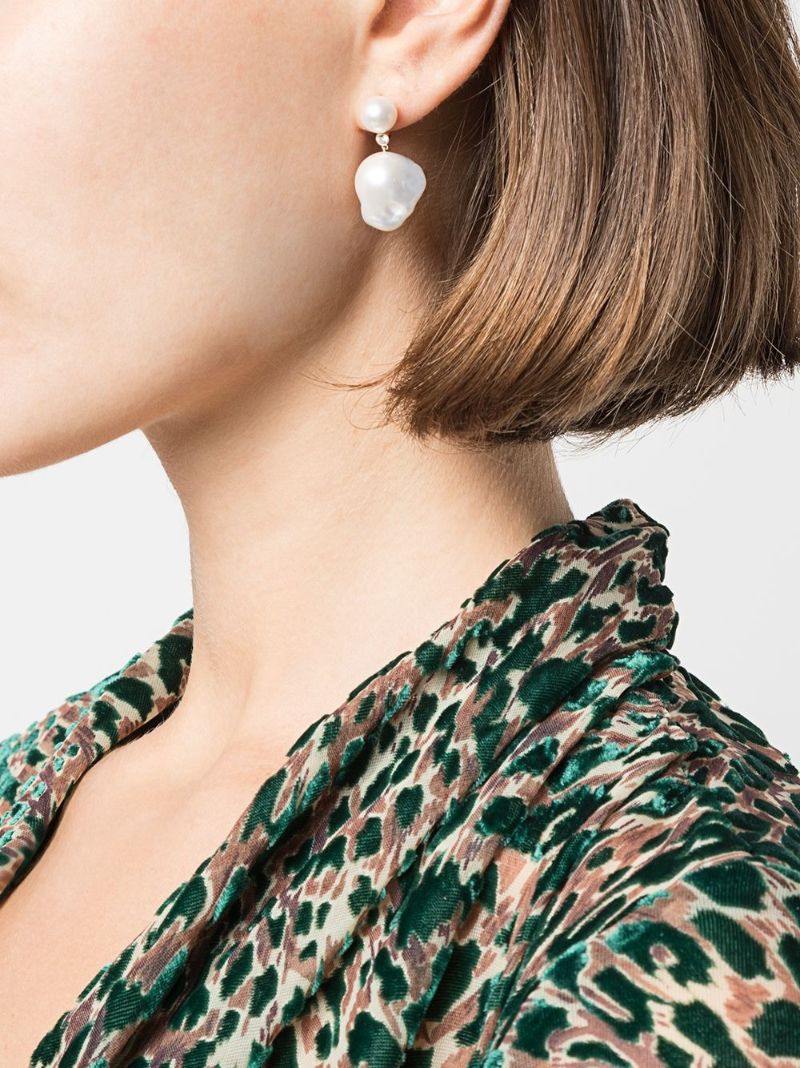 14k Yellow Gold Venus Diamant Diamond and Pearl Drop Earrings