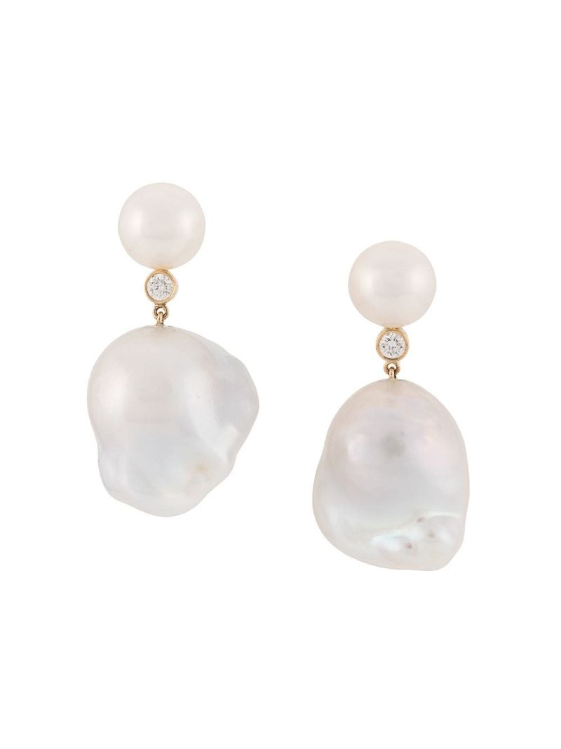 14k Yellow Gold Venus Diamant Diamond and Pearl Drop Earrings
