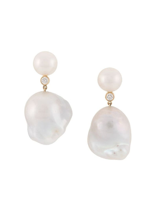 14k Yellow Gold Venus Diamant Diamond and Pearl Drop Earrings
