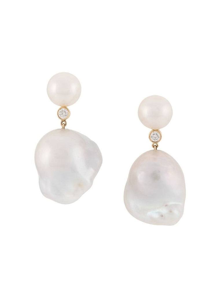 14k Yellow Gold Venus Diamant Diamond and Pearl Drop Earrings