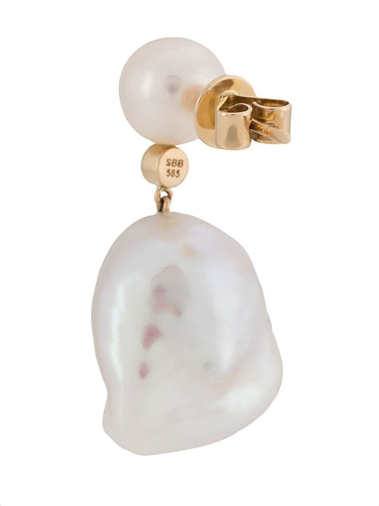 14k Yellow Gold Venus Diamant Diamond and Pearl Drop Earrings