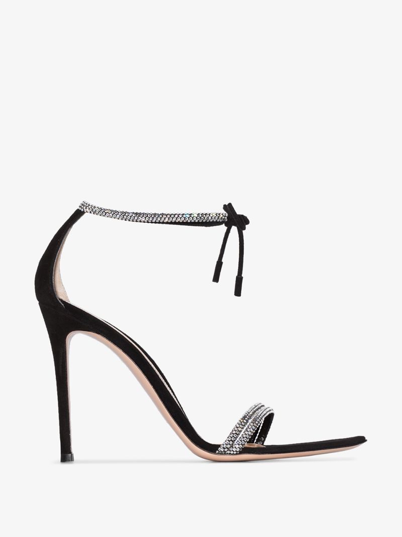 Black 115 Crystal Strap Leather Sandals