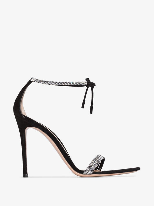 Black 115 Crystal Strap Leather Sandals